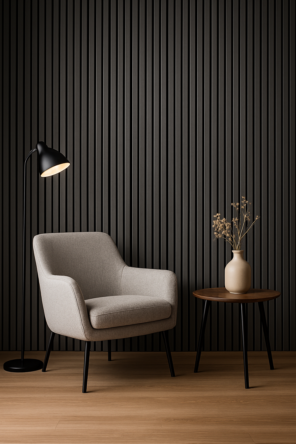 Wandpaneel Bamboe 280 x 60cm – Grijs eiken met zwart vilt