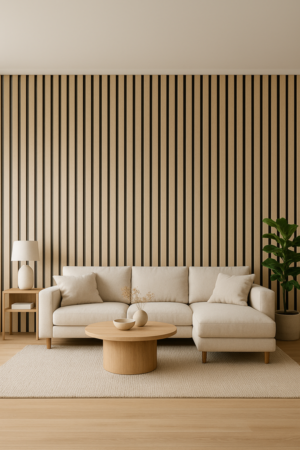 Wandpaneel MDF 240cm x 60cm  Licht eiken met zwart vilt