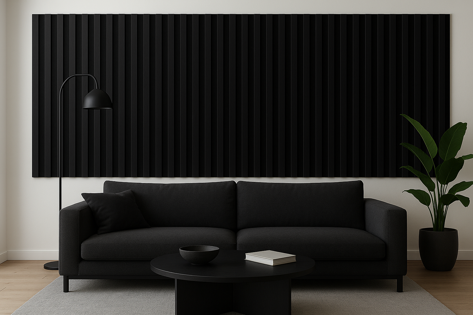 Wandpaneel Bamboe 280 x 60cm – Zwart eiken met zwart vilt